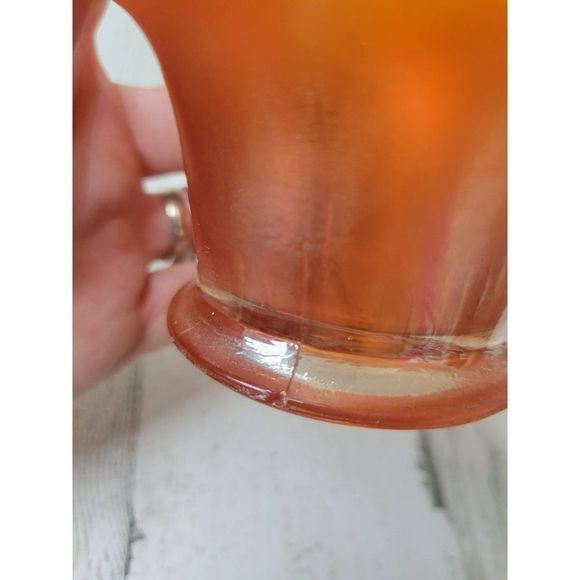 Fenton marigold Orange opalescent vase carnival leaf baseball vintage - Picture 8 of 8